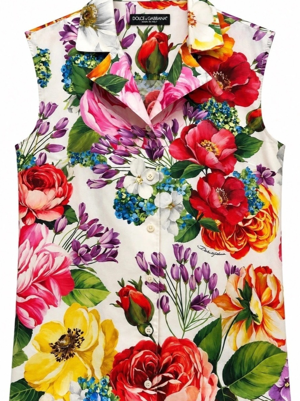 Dolce & Gabbana Floral Sleeveless Cotton Blouse IT 44 US 8.